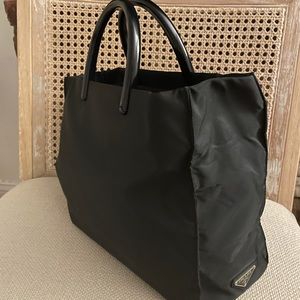 Prada Nylon Tessuto Vintage Tote w/ Lucite Black Handles